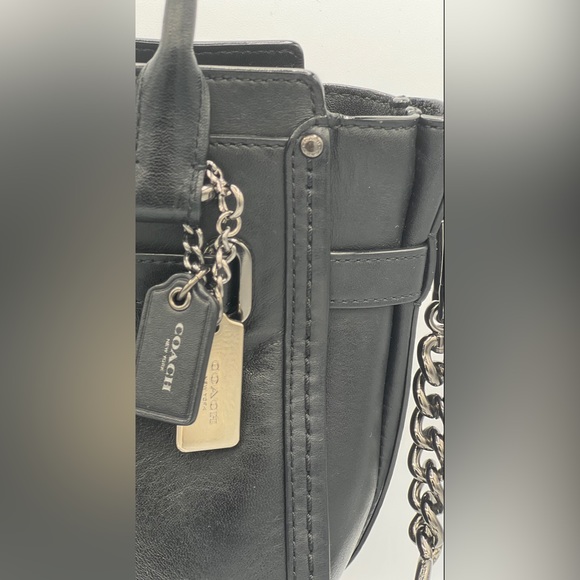 🌺Coach BANDANA RIVETS BLACK SWAGGER 21 LEATHER SATCHEL🌸🌺 - Picture 3 of 10